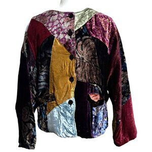 Vintage Sacred Threads M/L Womens Patchwork Velvet Jacket Crazy Quilt Style Boh